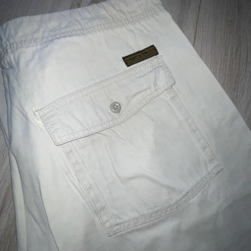 American Eagle Mens XL Beige Cotton Cargo Pants Drawstring Trousers 38x28